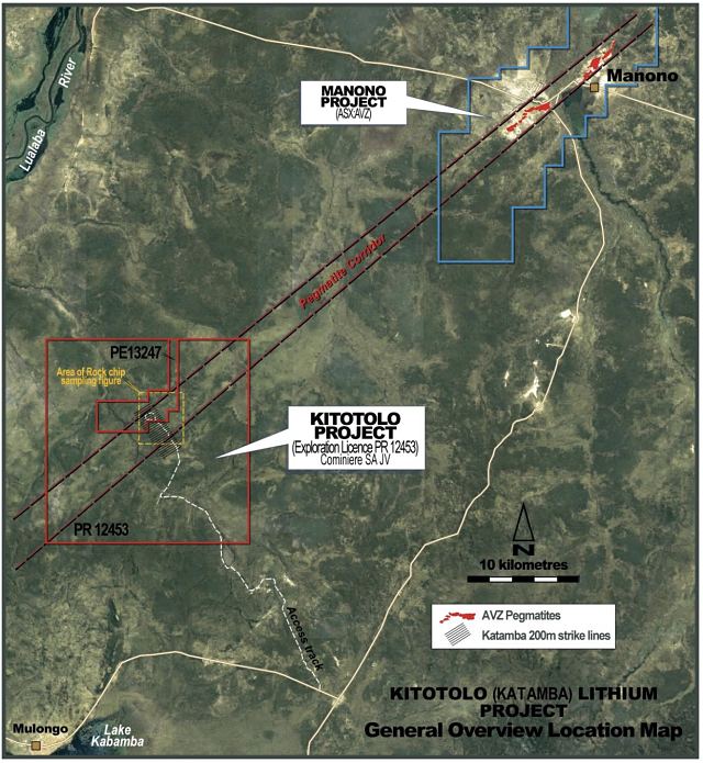 Force Commodities 4CE Kitotolo project AVZ Minerals pegmatites map