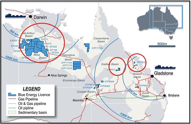 Map Blue Energy McArthur Galilee Basin Gladstone