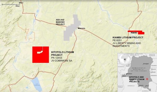 Force Commodities 4CE map Kiambi Kitotolo lithium projects DRC