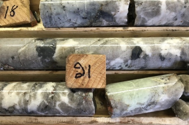 Spodumene bearing pegmatite lithium diamond drill core