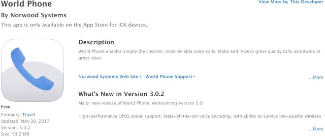 Norwood Systems World Phone Version 3 Apple iOS app store