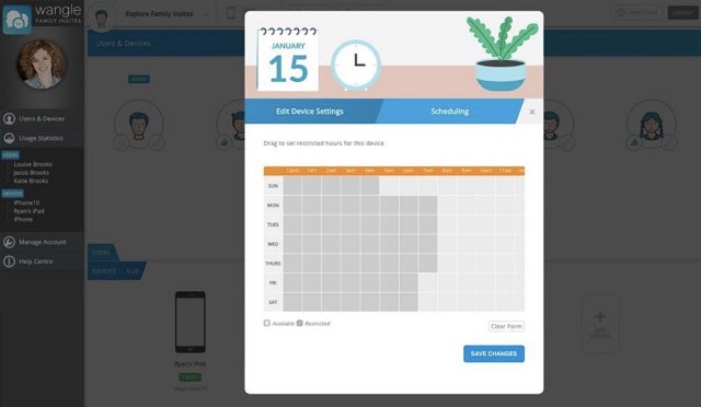 Wangle Family Insites scheduling screen time