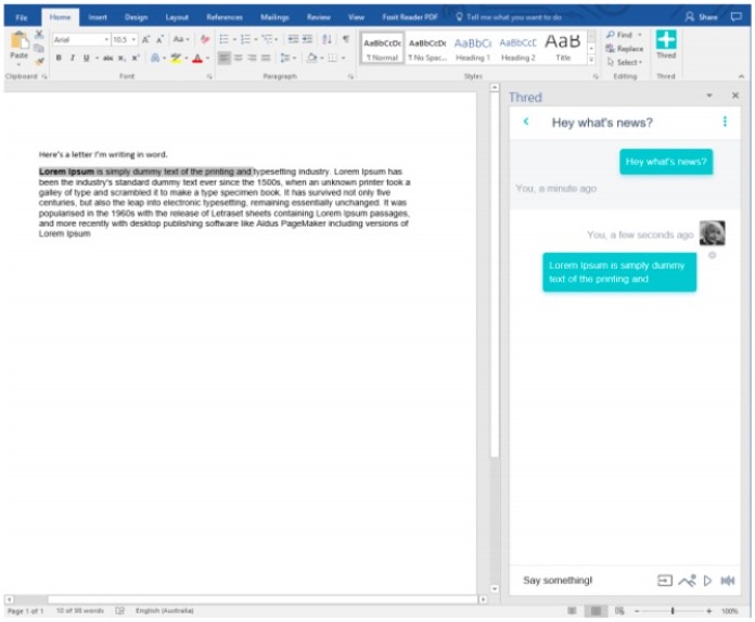 Microsoft Word add in Thred platform integration